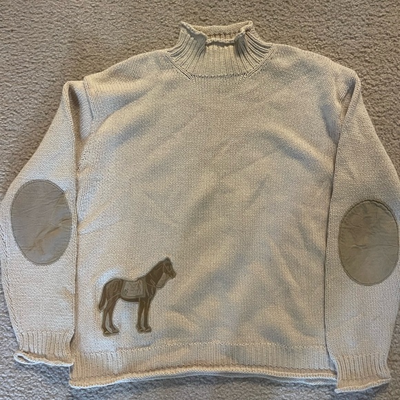 Ralph Lauren beige turtleneck sweater with elbow patches and horse detail - Picture 2 of 8